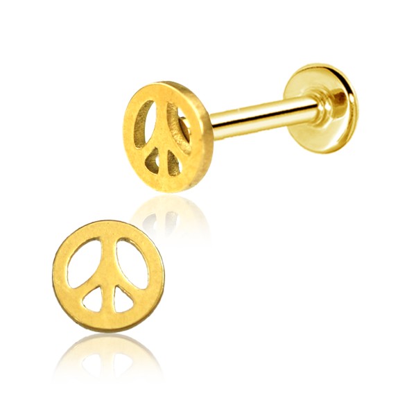 316L Surgical Steel Gold PVD Internally Threaded Peace Sign Flat Back Labret - Pierced Universe