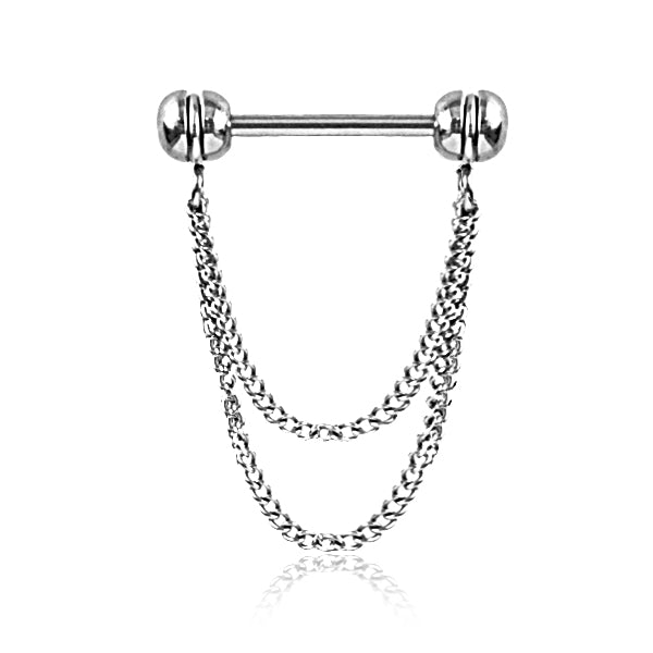 316L Surgical Steel Double Chain Dangle Nipple Ring Straight Barbell - Pierced Universe