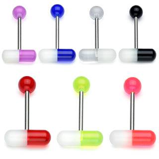 316L Surgical Steel 2 Color Pill Straight Barbell Tongue Ring Pierced Universe 316L Surgical Steel 2 Color Pill Straight Barbell Tongue Ring Pierced Universe