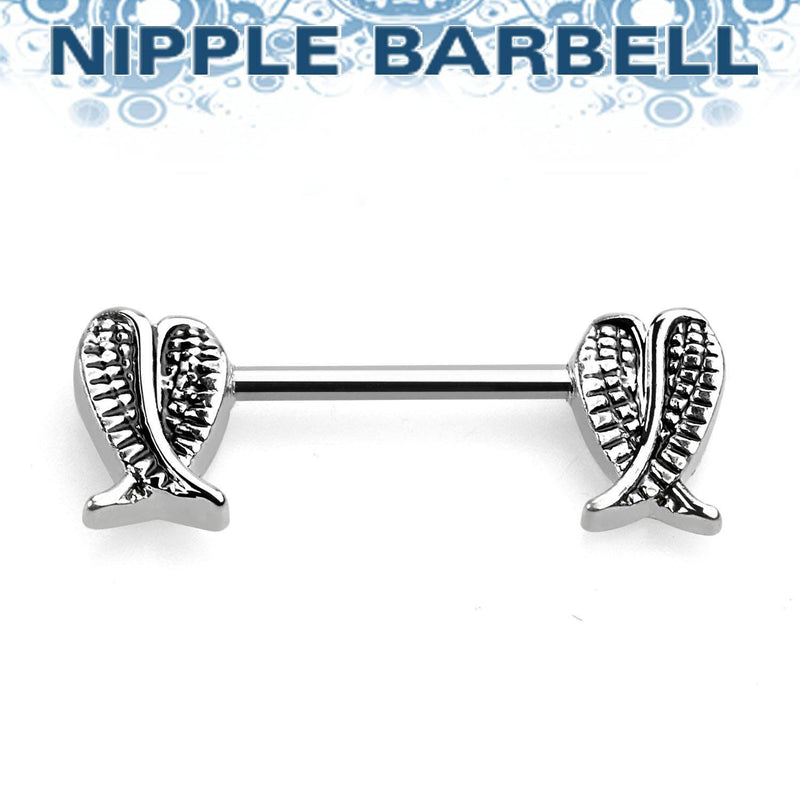 316L Surgical Steel Angel Wings On Both Sides Nipple Ring Straight Barbell - Pierced Universe
