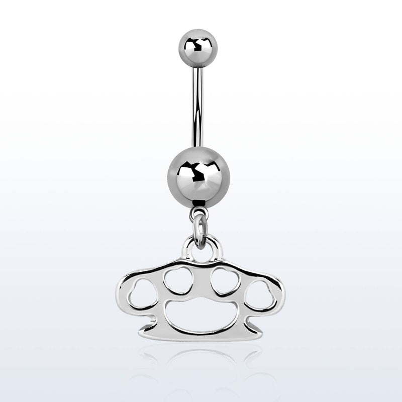 316L Surgical Steel Brass Knuckles Dangle Belly Button Ring - Pierced Universe