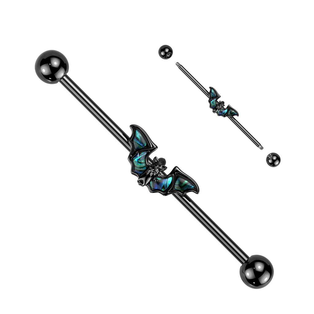 316L Surgical Steel Black PVD Abalone Bat Industrial Barbell Pierced 316l-surgical-steel-black-pvd-abalone-bat-industrial-barbell-pierced