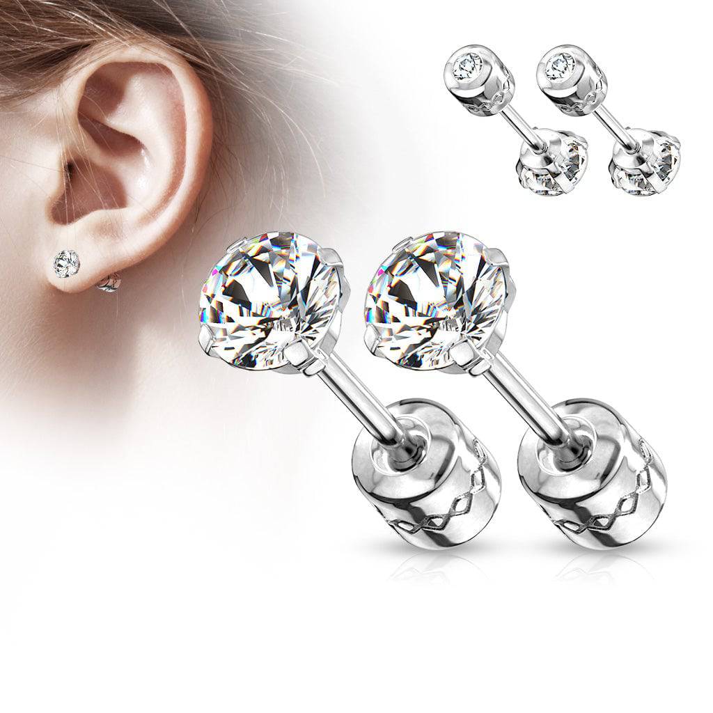 Pair of Screw Back Surgical Steel White CZ Stud Earrings 4mm by Pierced Universe Pair of Screw Back Surgical Steel White CZ Stud Earrings 4mm by Pierced Universe