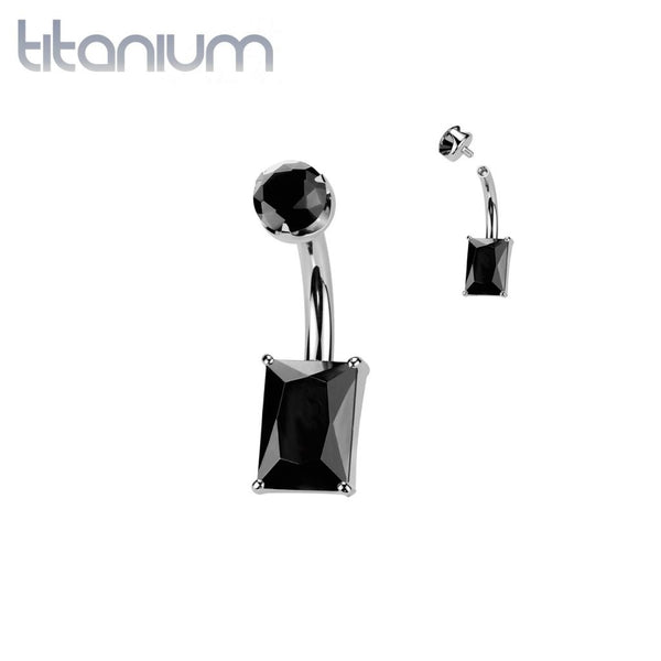 Implant Grade Titanium Black Agate Stone Rectangle Internally Threaded Belly Ring