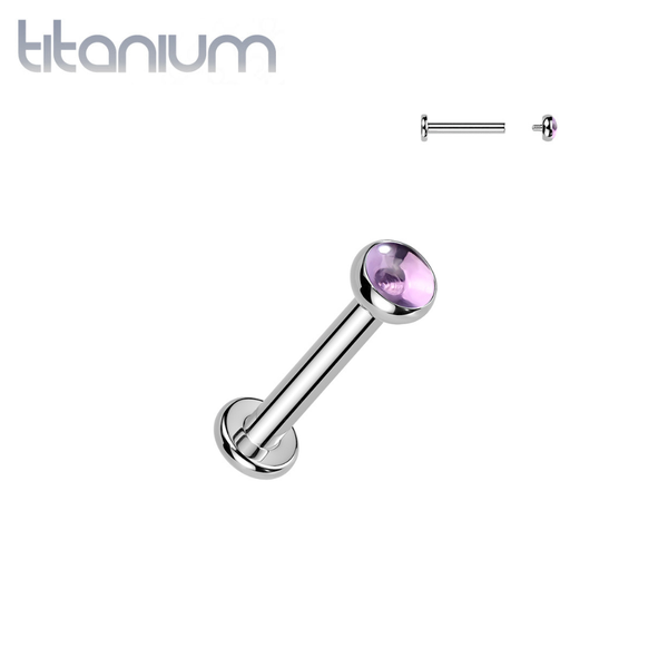 Implant Grade Titanium Amethyst Bezel Internally Threaded Flat Back Labret - Pierced Universe