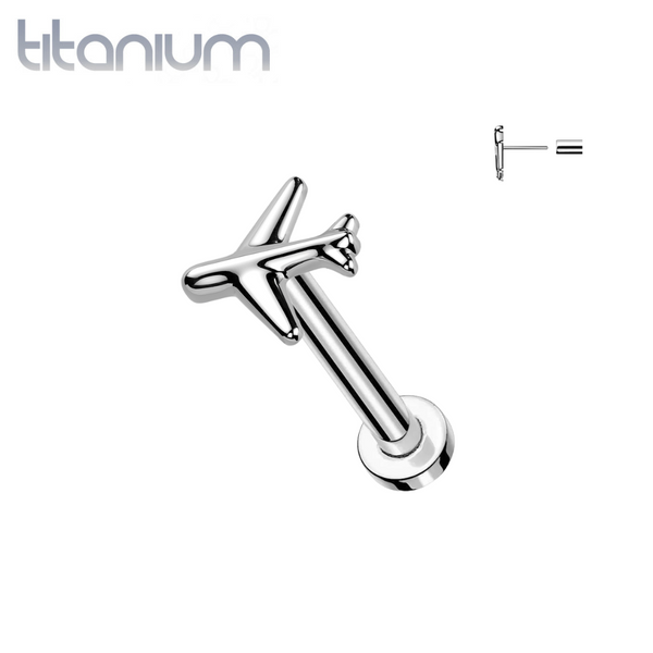 Implant Grade Titanium Minimal Airplane Threadless Labret With Flat Back