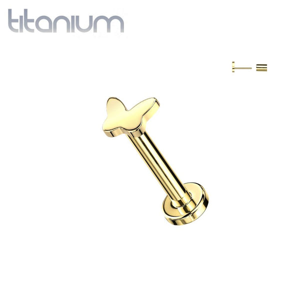 Implant Grade Titanium Gold PVD Butterfly Push In Threadless Labret With Flat Back