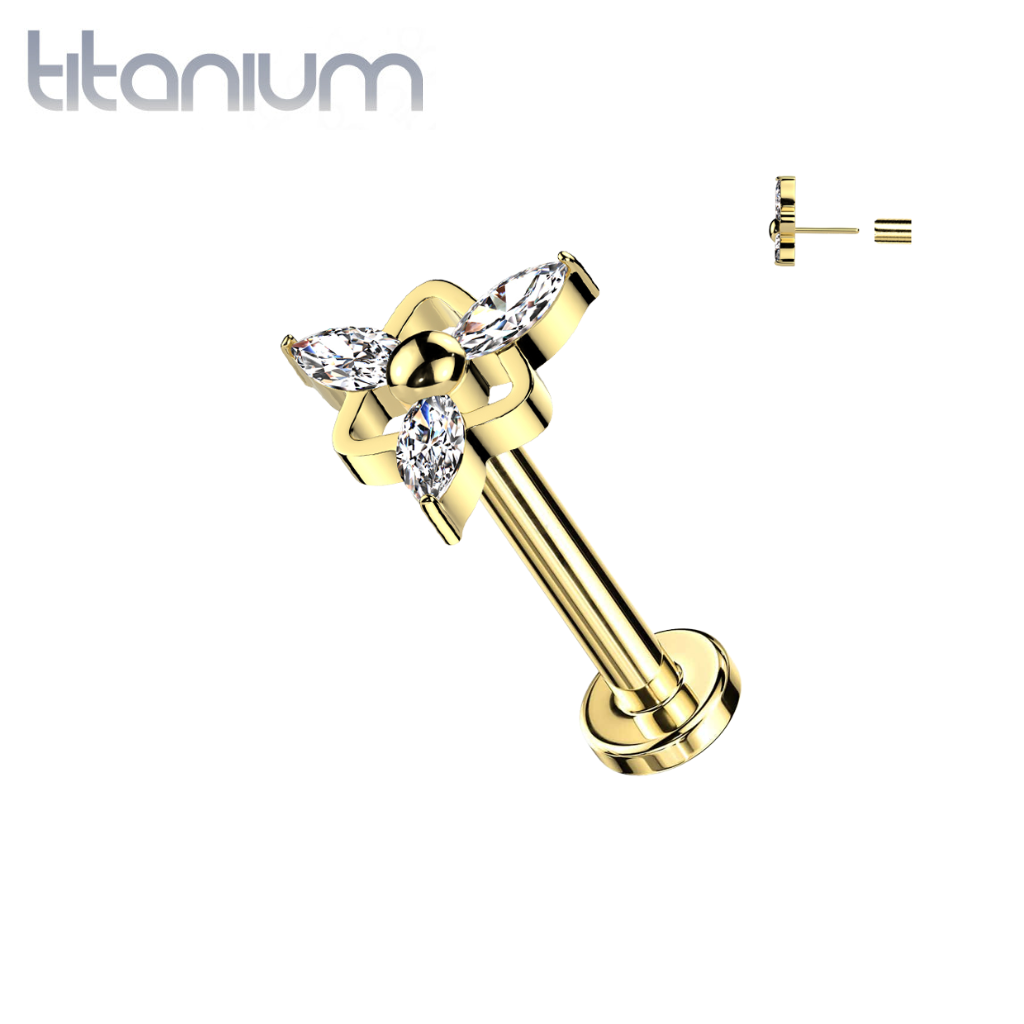 Triangular Pvd Implant Grade Titanium Gold PVD White CZ Marquise Triangle Design ...