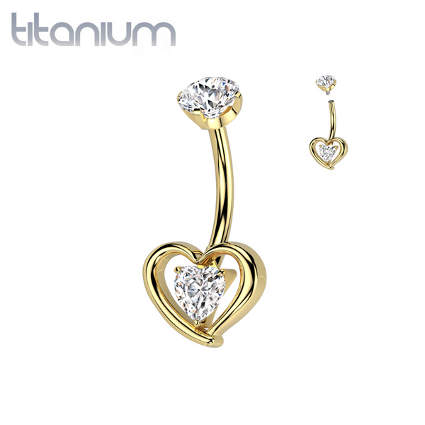 Implant Grade Titanium White CZ Heart Shaped Belly Ring Implant Grade Titanium White CZ Heart Shaped Belly Ring