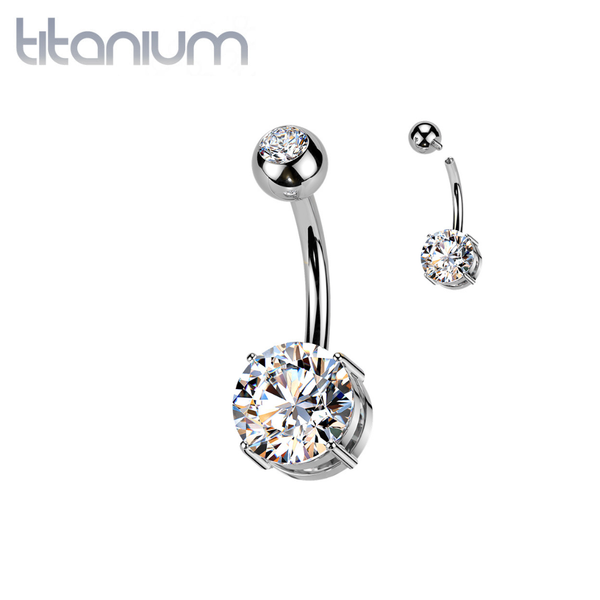 Implant Grade Titanium White CZ Basic Internally Threaded Belly Ring - Pierced Universe