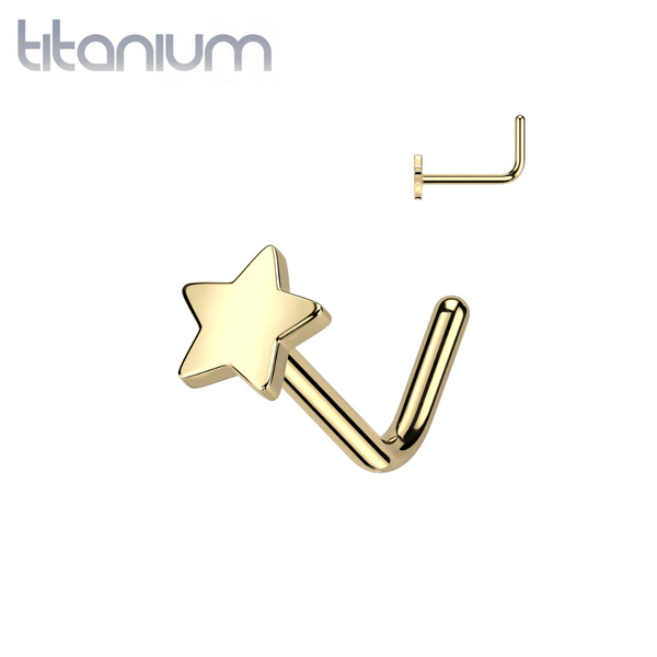 Implant Grade Titanium Gold PVD Star L-Shaped Nose Ring Stud - Pierced Universe