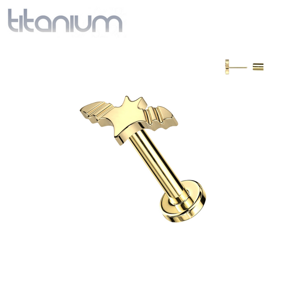 Implant Grade Titanium Gold PVD Winged Flying Bat Push In Threadless Labret With Flat Back