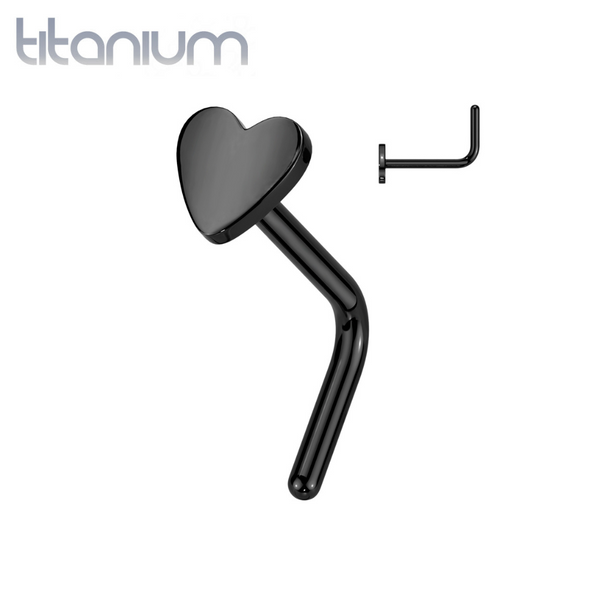 Implant Grade Titanium Black PVD Heart L-Shaped Nose Ring Stud - Pierced Universe