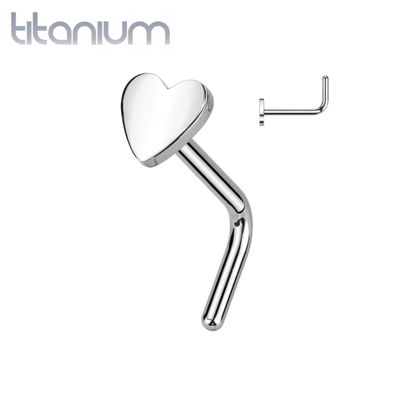 Implant Grade Titanium Heart L-Shaped Nose Ring Stud - Pierced Universe