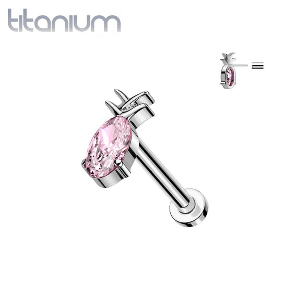 Implant Grade Titanium Pink CZ Gem Pineapple Threadless Push In Labret - Pierced Universe