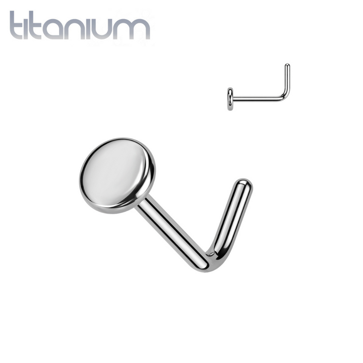 Implant Grade Titanium Small Flat Circle Disc L-Shaped Nose Ring Stud - Pierced Universe