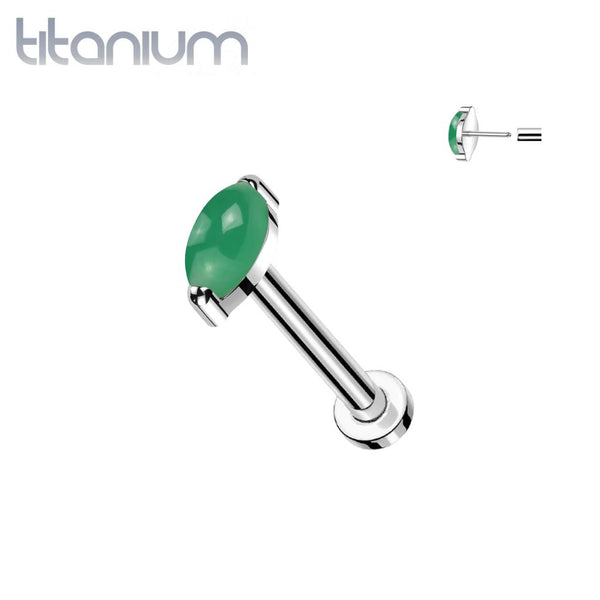 Implant Grade Titanium Marquise Green Onyx Threadless Push In Labret - Pierced Universe