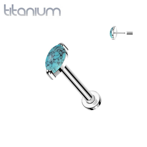 Implant Grade Titanium Marquise Turquoise Threadless Push In Labret - Pierced Universe