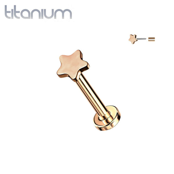 Implant Grade Titanium Threadless Push In Tragus/Cartilage Rose Gold PVD Star Stud With Flat Back