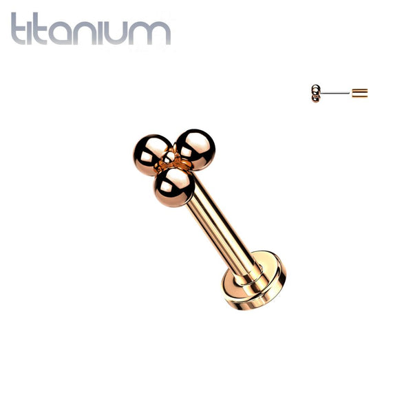 Implant Grade Titanium Threadless Push In Tragus/Cartilage Rose Gold PVD Trillium Stud With Flat Back