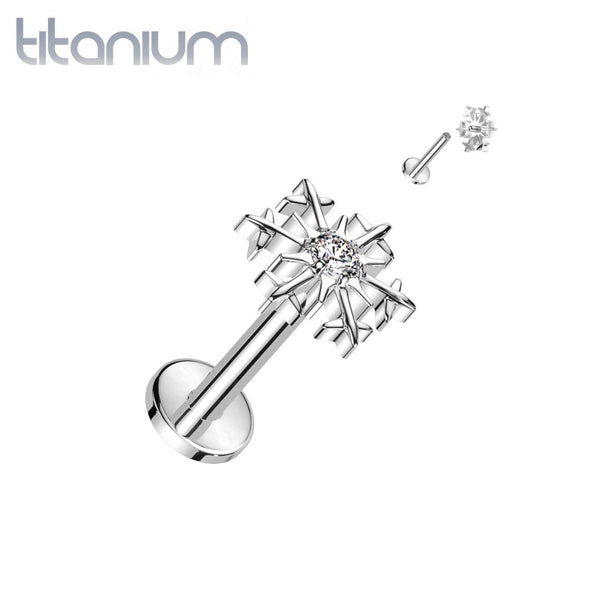 Implant Grade Titanium White CZ Snowflake Flat Back Labret Implant Grade Titanium White CZ Snowflake Flat Back Labret