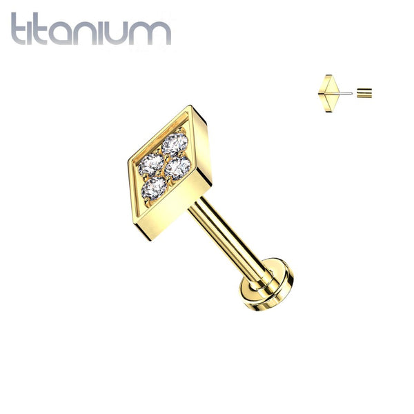 Implant Grade Titanium Gold PVD White CZ Pave Diamond Shaped Threadless Push In Labret