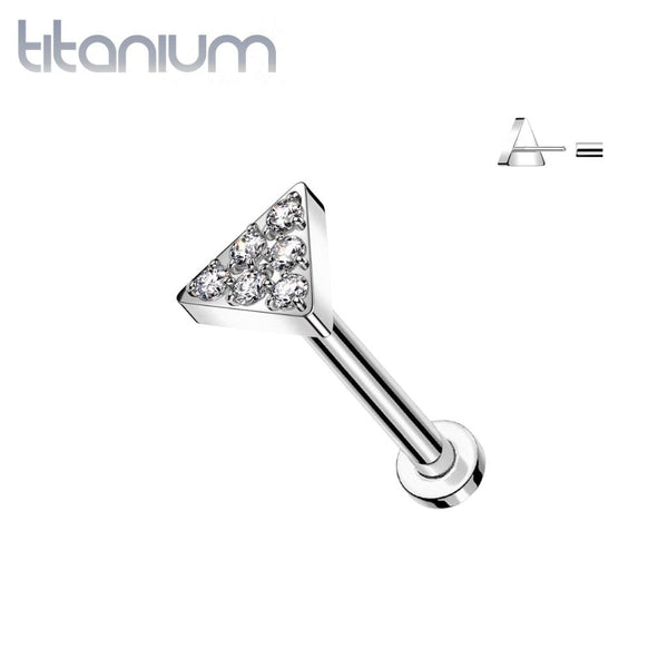 Implant Grade Titanium White CZ Pave Triangle Threadless Push In Labret - Pierced Universe