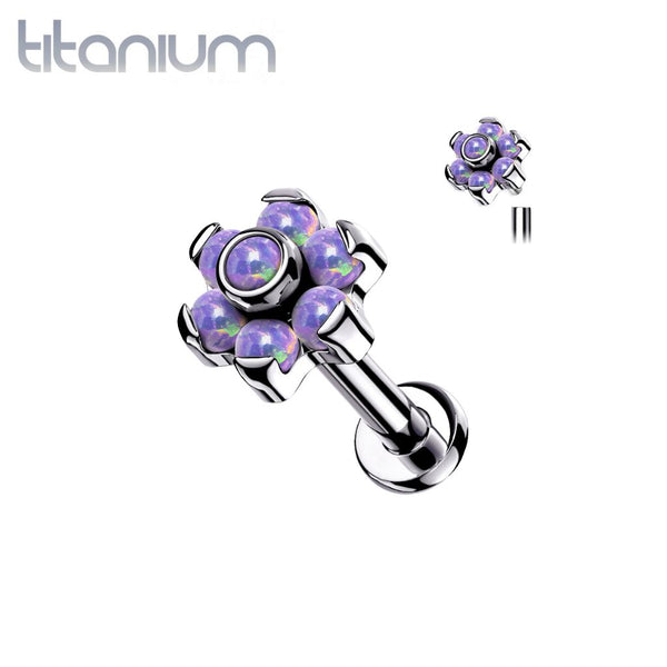 Implant Grade Titanium Pink Opal Flower Internally Threaded Flat Back Labret