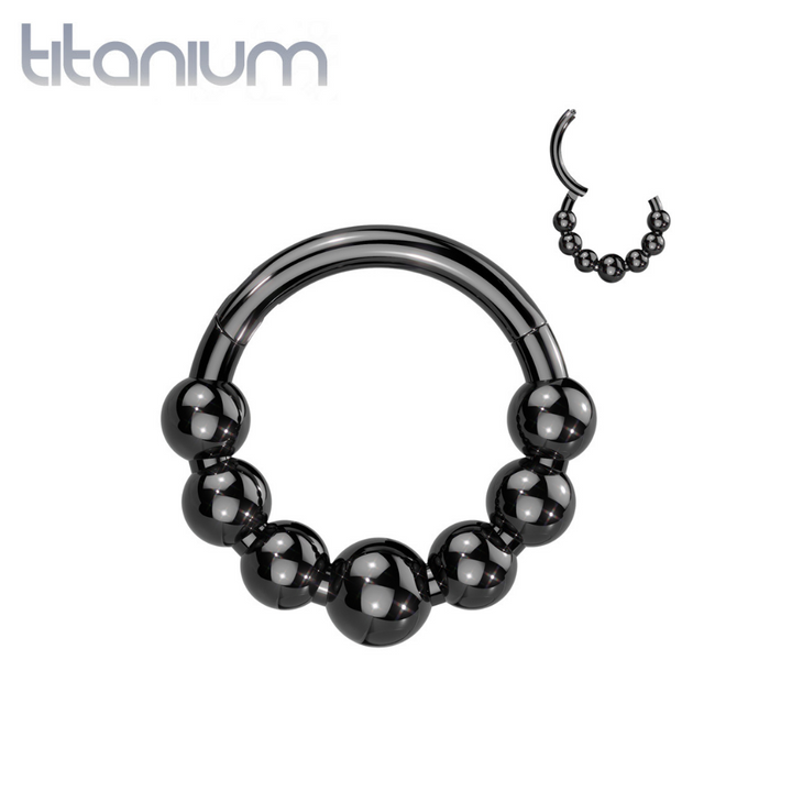 Implant Grade Titanium Black PVD 7 Bead Hinged Clicker Hoop - Pierced Universe
