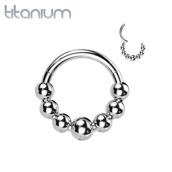 Implant Grade Titanium 7 Bead Hinged Clicker Hoop - Pierced Universe