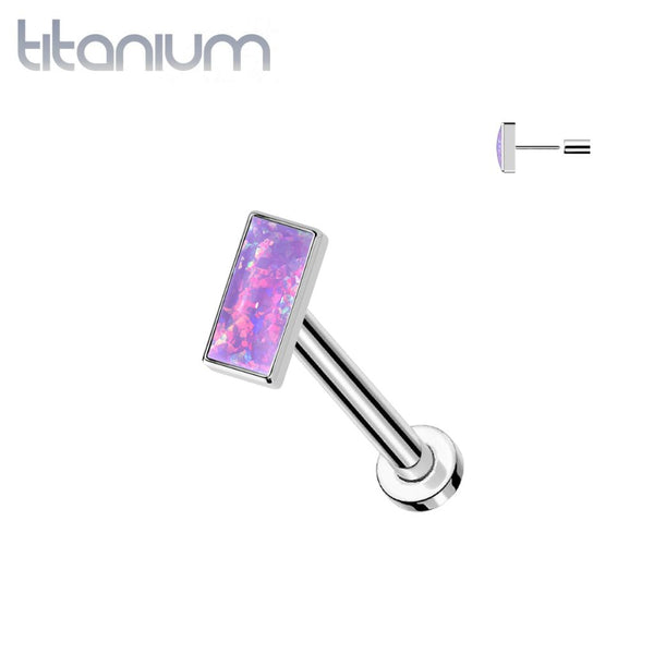 Implant Grade Titanium Purple Opal Rectangle Threadless Push In Labret - Pierced Universe