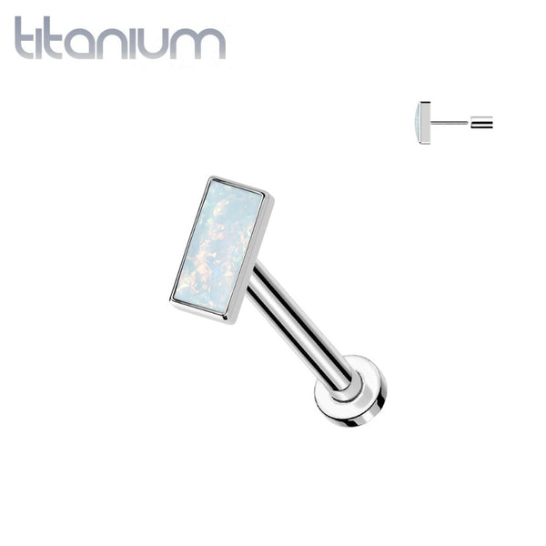 Implant Grade Titanium White Opal Rectangle Threadless Push In Labret
