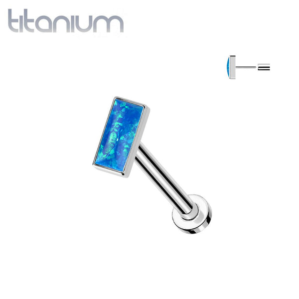 Implant Grade Titanium Blue Opal Rectangle Threadless Push In Labret