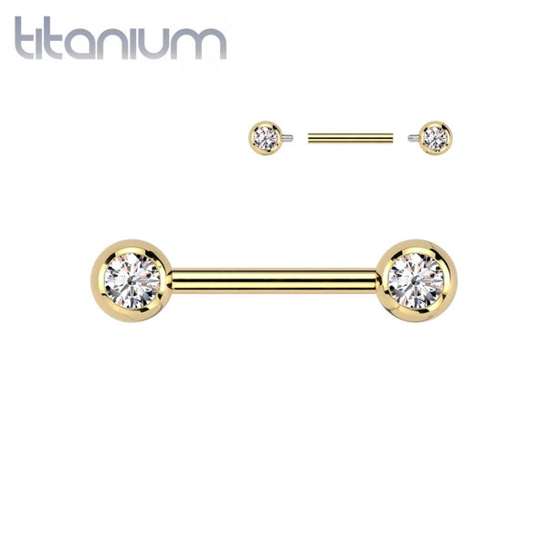 Titanium Internally Threaded Gold PVD White CZ Ball Gem Nipple Ring Titanium Internally Threaded Gold PVD White CZ Ball Gem Nipple Ring