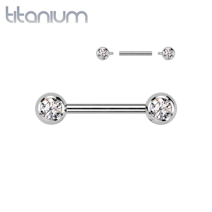 Titanium Internally Threaded White CZ Ball Gem Nipple Ring - Pierced Universe