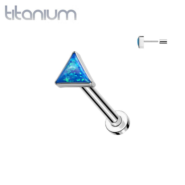Implant Grade Titanium Blue Opal Triangle Threadless Push In Labret