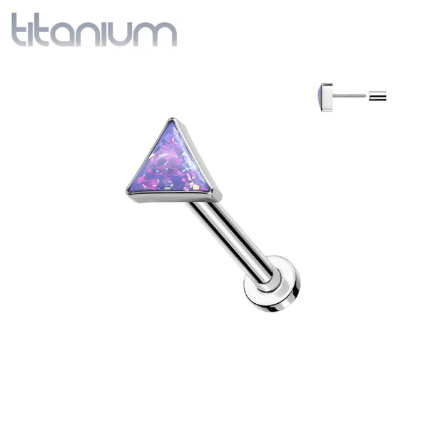 Implant Grade Titanium Purple Opal Triangle Threadless Push In Labret Implant Grade Titanium Purple Opal Triangle Threadless Push In Labret