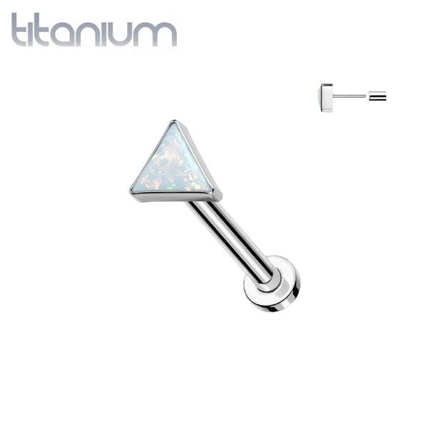 Implant Grade Titanium White Opal Triangle Threadless Push In Labret