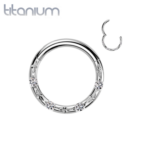 Implant Grade Titanium White CZ Studded Hinged Clicker Hoop - Pierced Universe