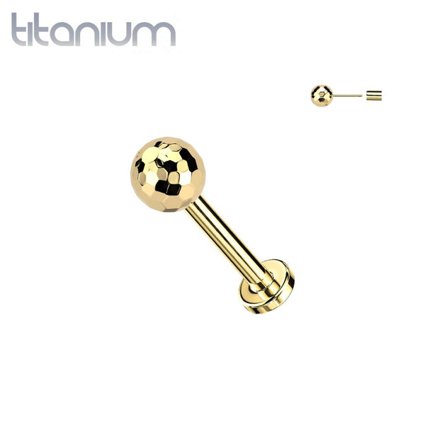 Implant Grade Titanium Gold PVD Threadless Push In Glitter Ball Top Labret With Flat Back - Pierced Universe