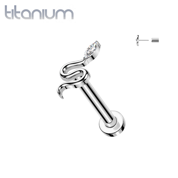 Implant Grade Titanium White CZ Snake Threadless Labret With Flat Back - Pierced Universe