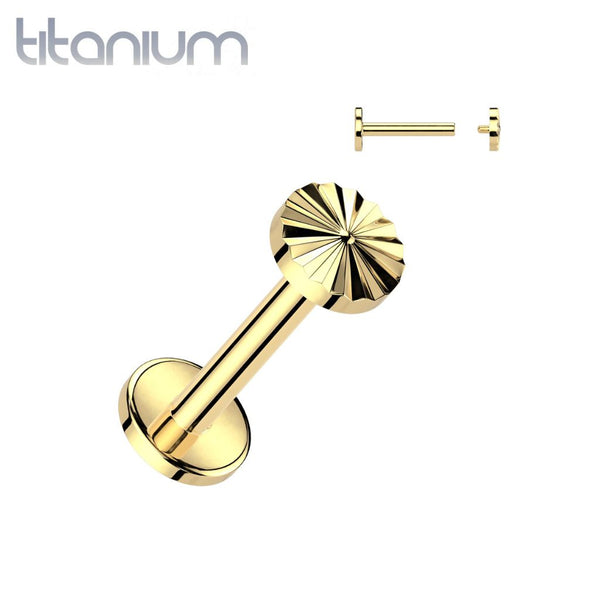 Titanium Gold PVD Internally Threaded Circle Disc Starburst Flat Back Labret Titanium Gold PVD Internally Threaded Circle Disc Starburst Flat Back Labret