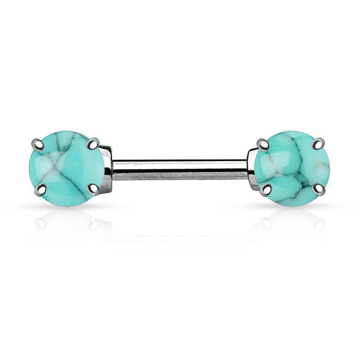 316L Surgical Steel Nipple Ring Barbell with Prong 7mm Semi Precious Stone - Pierced Universe