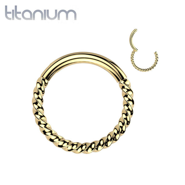 Implant Grade Titanium Gold PVD Braided Twisted Hinged Clicker Hoop - Pierced Universe