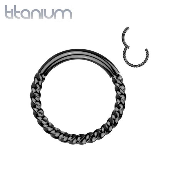Implant Grade Titanium Black PVD Braided Twisted Hinged Clicker Hoop - Pierced Universe