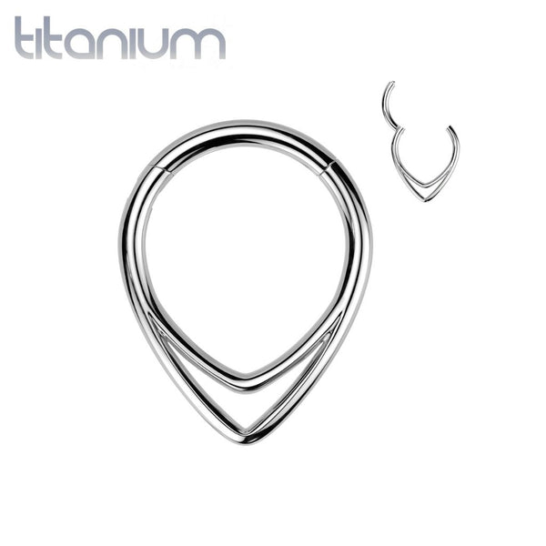 Implant Grade Titanium Double V Shaped Septum Ring Clicker Hoop - Pierced Universe