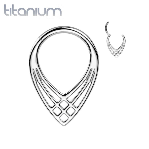 Implant Grade Titanium Art Deco Cross Weave V Shaped Septum Ring Clicker Hoop