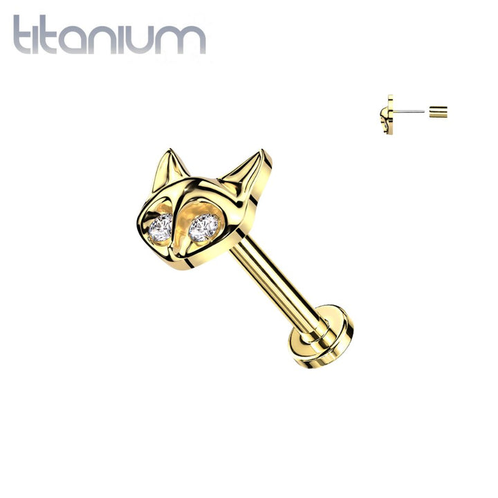 Implant Grade Titanium Gold PVD Cat White CZ Bezel Gem Threadless Push In Labret - Pierced Universe