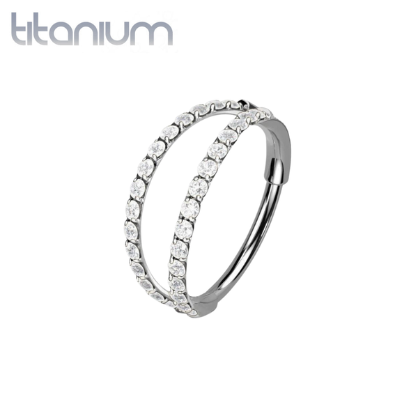 Implant Grade Titanium CZ Pave Double Hoop Hinged Clicker Nose Ring - Pierced Universe