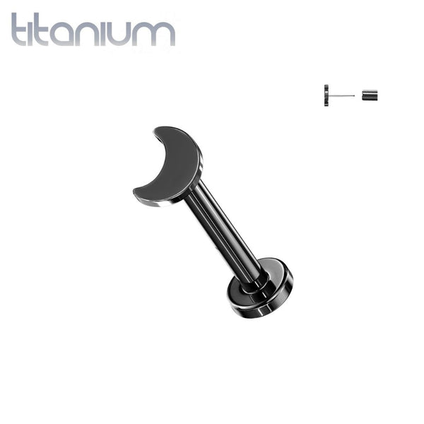 Implant Grade Titanium Threadless Push In Tragus/Cartilage Black PVD Crescent Moon Stud With Flat Back